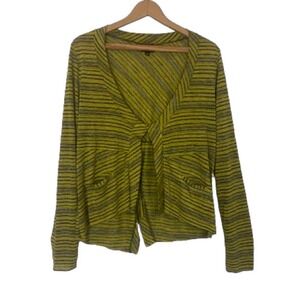 Staples Womens Chartreuse Striped Magnet Front Cardigan Sweater Size M USA‎ Made